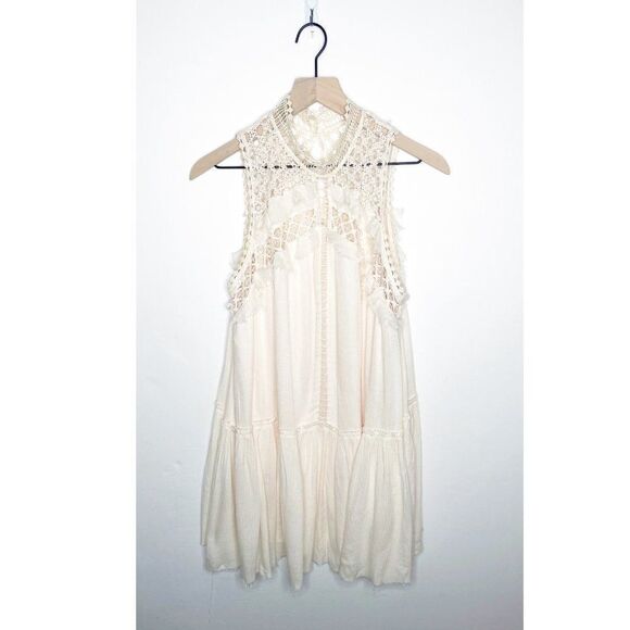 Free People FP One Ma Jolie Crochet High Neck Boho Mini Dress Blush Pink Size S - Picture 2 of 7